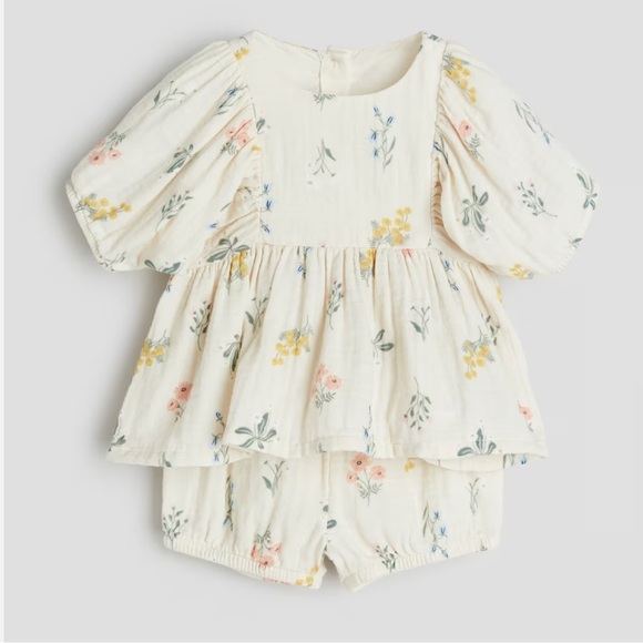 H&M Other - H&M Toddler Girls Floral Muslim Gauzy 2 Piece Set 9/12m 100% Cotton